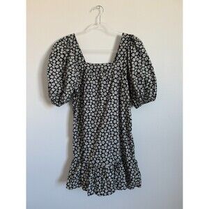 Billabong Black White Floral Mini Dress Puff Sleeve Beach 100% Cotton Size S